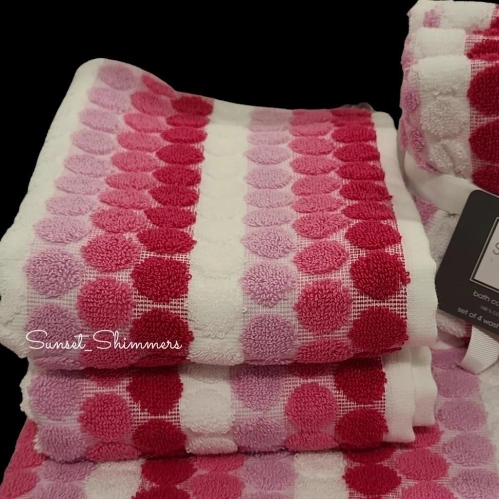 6pc Soho Living Bath Hand Tip Striped Dot Pink Ombre Towel Set New - Picture 4 of 11